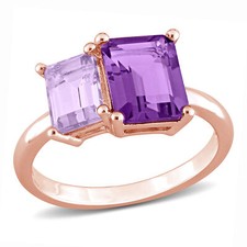 Amour Rose Plated Sterling Silver Amethyst and Pink Amethyst Ring