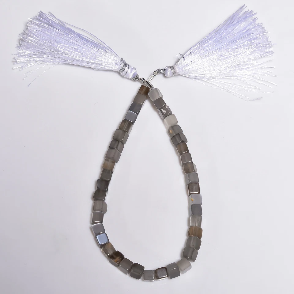 Natural Grey Moonstone Gemstone Box Shape Smooth Beads 5X5mm Strand 9" EB-429 - Image 2 of 3