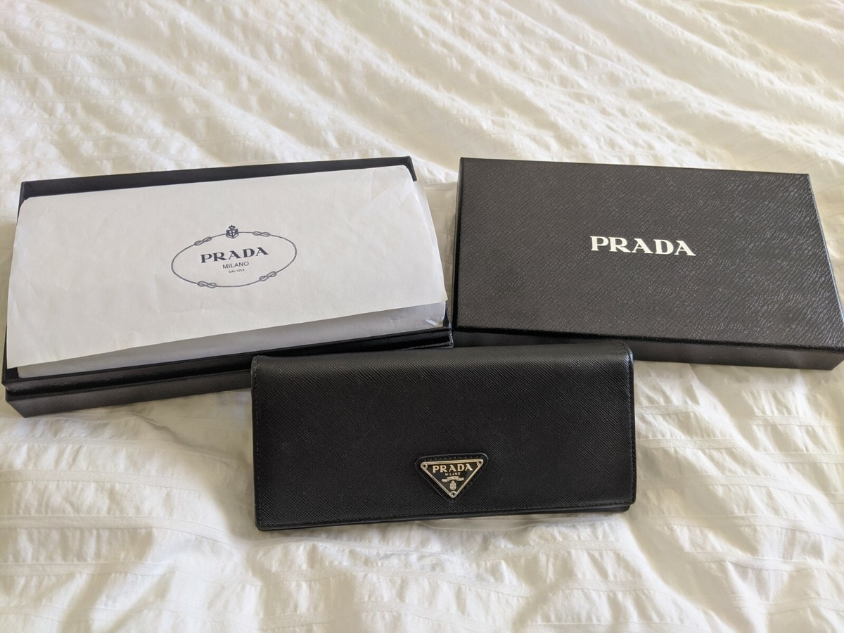 Prada Black Long Wallet Safiano leather 1M1132 | eBay