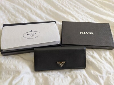 美品❣️ PRADA ブラック サフィアーノ　レザー 長財布　1M1132 Prada Black Long Wallet Safiano leather 1M1132 | eBay
