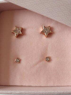 TED BAKER NAIYA ROSE GOLD CRYSTAL NANO PAVE STAR EARRINGS STUD SET