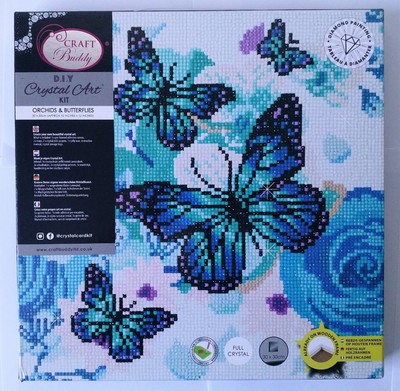 Craft Buddy Crystal Art Kit Diamond Painting Schmetterlinge Holzrahmen 30cm Neu