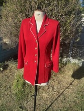 Vintage St Johns By Marie Gray Red Knitted Blazer Wool Blend Size 6 Fitted White
