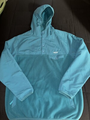 HUF PULLOVER FLEECE JACKET SIZE LARGE MENS TEAL SNAP COLLAR NEW WITHOUT TAGS SF