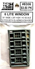 HO Scale Tichy Train Group 8306 6-Pane Lite Window w/Glazing pkg (12)
