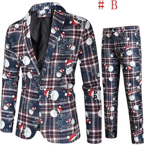 Mens Christmas Blazer Festive Coat Print Suits Jacket Xmas Party Jacket Costumes - Picture 14 of 54
