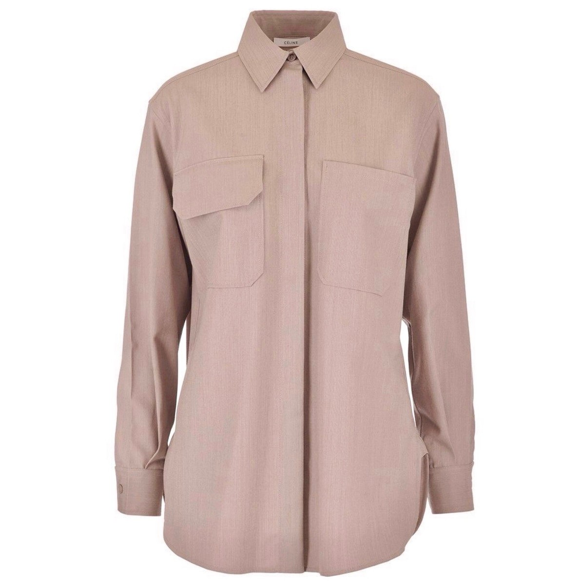 CELINE BEIGE MELANGE WOOL SHIRT WITH ASYMMETRICAL POCKETS CELINE BEIGE MELANGE WOOL SHIRT WITH ASYMMETRICAL POCKETS