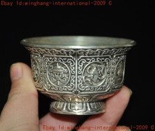 China Tibetan silver Eight Treasures statue Wine vessel goblet wineglass cup