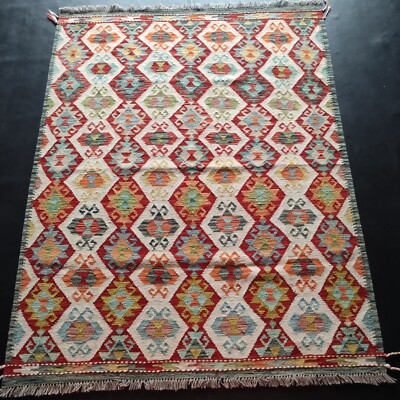 Handwerker handgefertigter afghanischer/türkischer Kilim-Teppich, handwerklicher Wollteppich, Größe 197x153 CM