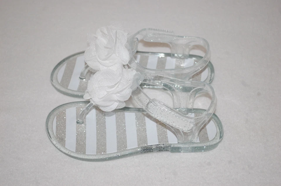 SANDALIAS TANGA GEL TRANSPARENTE BRILLO NIÑAS PEQUEÑAS Flor Tul Blanco 8 9 10 Foto 2 de 3