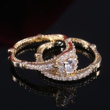 1.5 CT CZ Graceful Women Wedding Ring 14K Gold Plated Gorgeous Bridal Ring Set