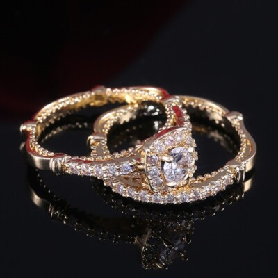 1.5 CT CZ Graceful Thin Promise Ring 14K Gold Plated Gorgeous Bridal Ring Set