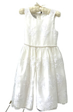 Couture Princess White Flower Embroidered Tulle Girls Party Fancy dress Sz 10