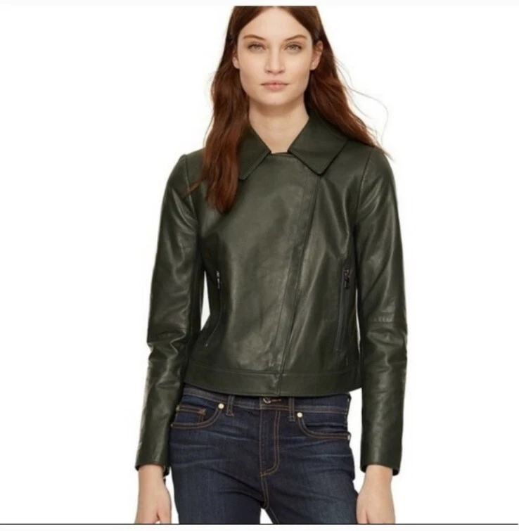 Tory Burch Giacca Moto Donna Verde Scuro Harper Cropped 0 (XS S)