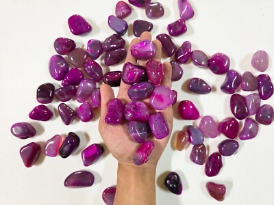Tumbled Pink Agate Crystal Stones Dyed Gemstones Bulk Tumbles Colorful Gems