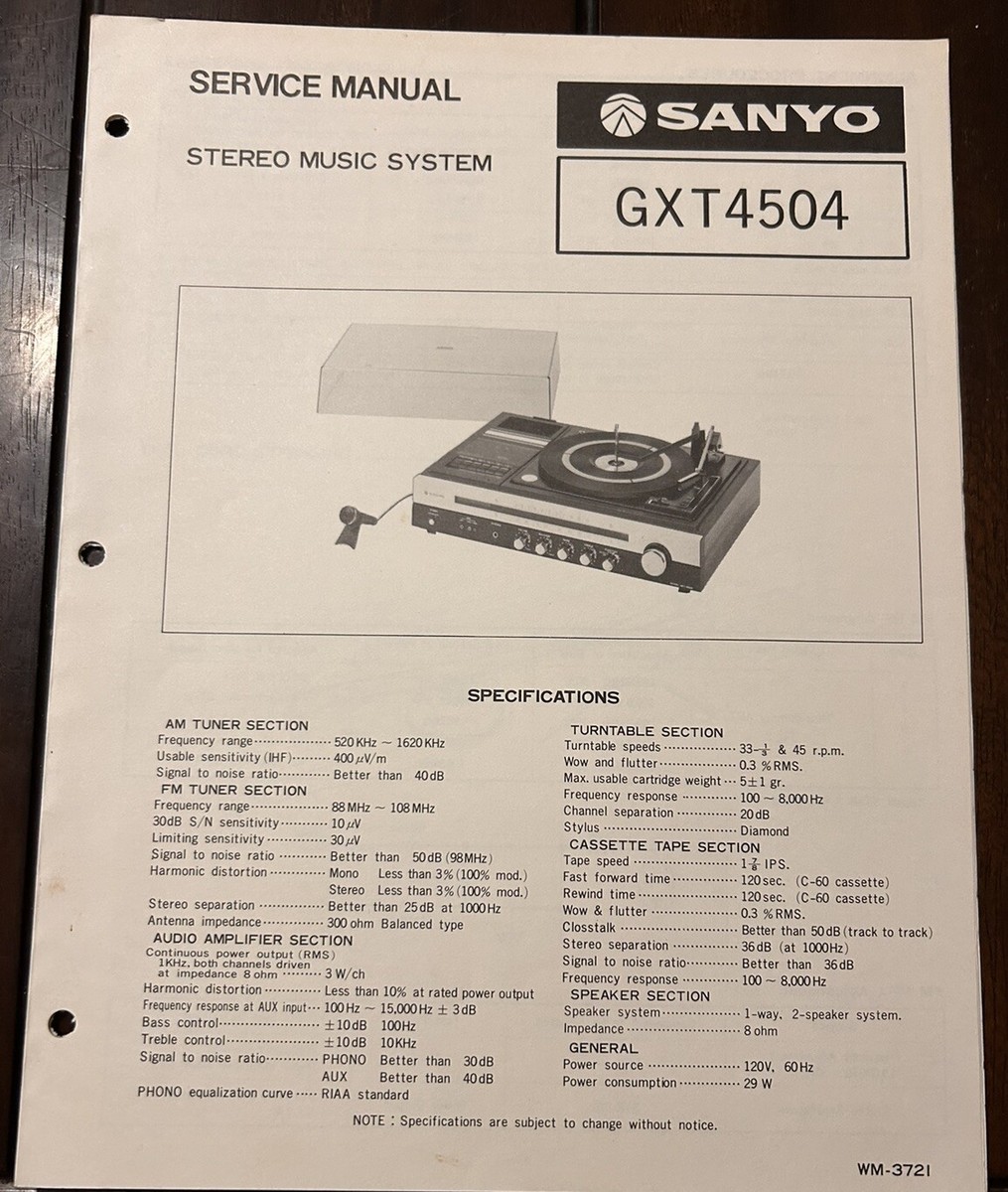 Dec/78 Sanyo GXT 4504 Stereo Music System Service Manual | eBay