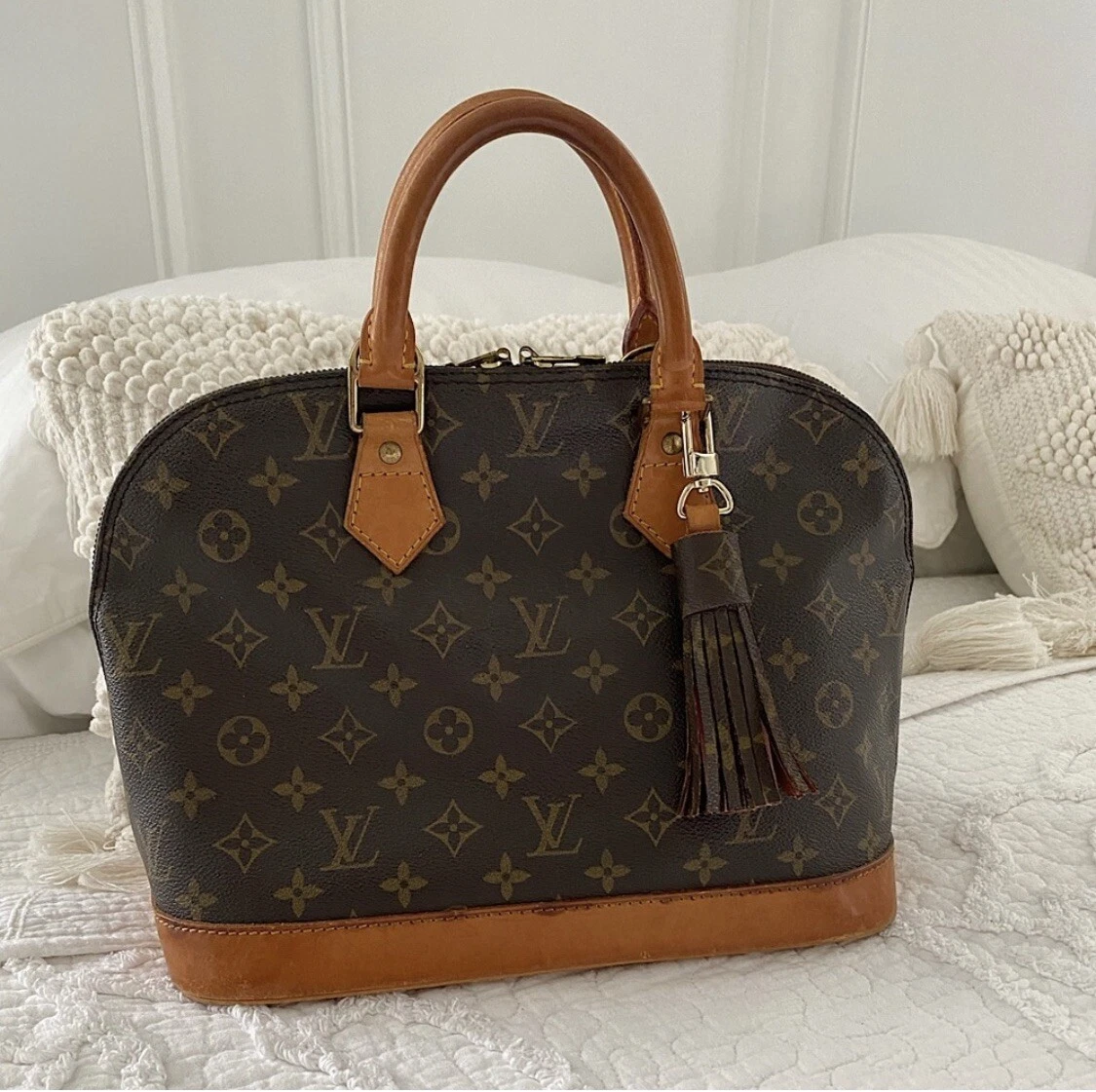 LOUIS VUITTON Alma PM Monogram Canvas Satchel Bag Brown