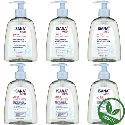 6 x 300 ml | Isana Med Seifenfreie Waschlotion Seifenspender pH 5,5 Vegan