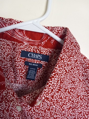 Chaps Womens Button Up SP Blouse Floral Red No Iron Shirt Long Sleeve NEW - Picture 2 of 3