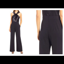 ELIZA J Satin and Crepe Formal / Semi-Formal Jumpsuit in Black: Sz 4