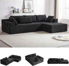 108" Modern Chenille Sectional Sofa Couch Set, L Shaped Sofa with 6 Pillows