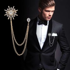 Silver Tone Star Brooch Women Crystal Tassel Geometric Chain Pin Jewelry