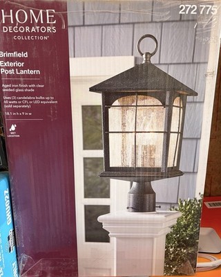 Brimfield 18 in. Aged Iron 3-Light Outdoor Post Lamp w/ Clear Seedy Glass - New