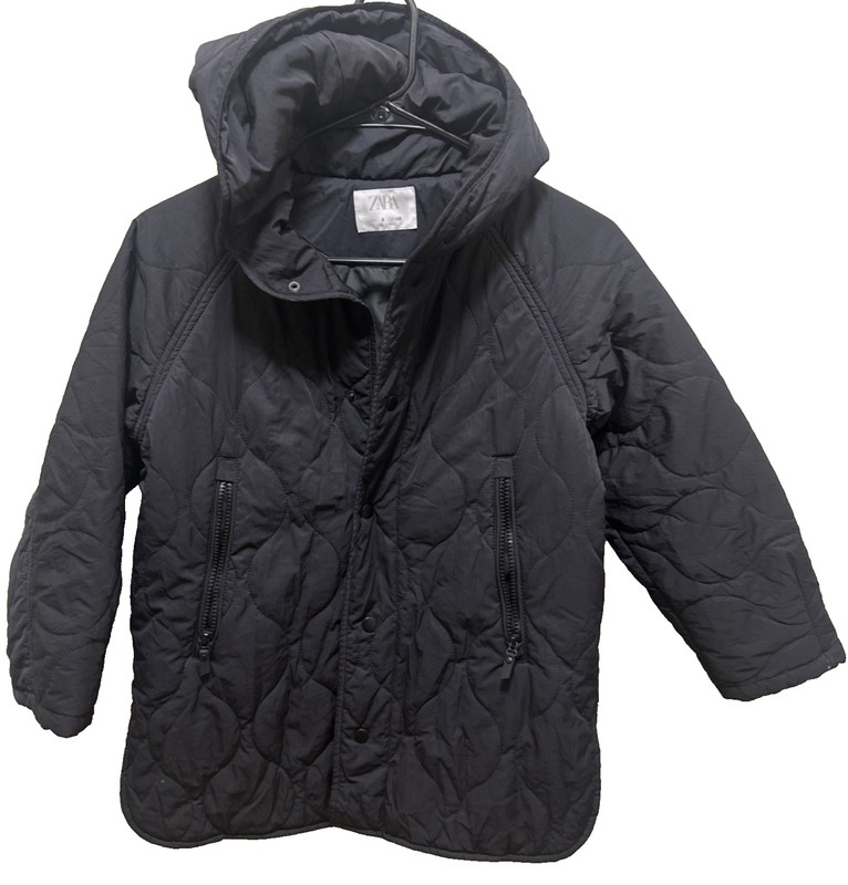 Zara Light Quilted Jacket Youth Size 8 Black Hooded - EXCELLENT