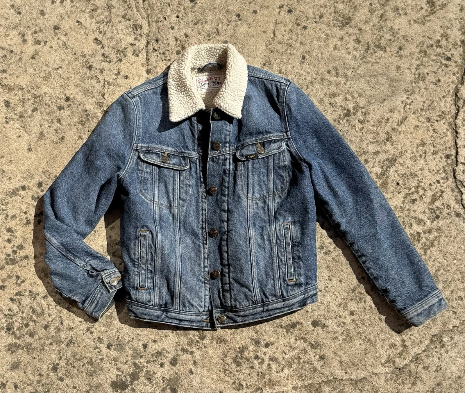 Vintage Lee Storm Rider Sherpa Lined Blue Denim Jacket - 1990s - Size Small