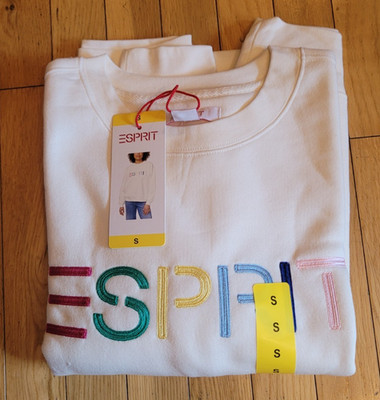 Esprit Women's Fleece Crewneck Sweatshirt, Cream Color, 80s Nostagia, Size S