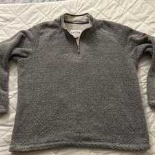 Orvis Gray Faux Sherpa Lined 1/4 Quarter Zip Pullover Sweater Size XXL