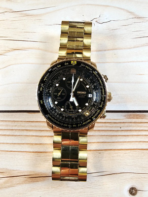 Seiko Flightmaster Chronograph 200m 7T62-0EB0 Gold Aviator Pilot - 41mm