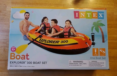 #ad Intex Explorer 300 3 Person Inflatable Boat Set w 2 Oars amp; Air Pump MAX 410 lbs $29.66