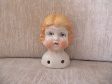 Vintage Porcelain China Doll Head Blonde Hair Blue Eyes Rosy Cheeks