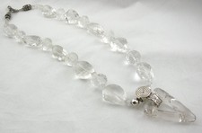 VINTAGE COLLANA QUARZO IALINO CRISTALLO DI ROCCA ED ARGENTO 67cm