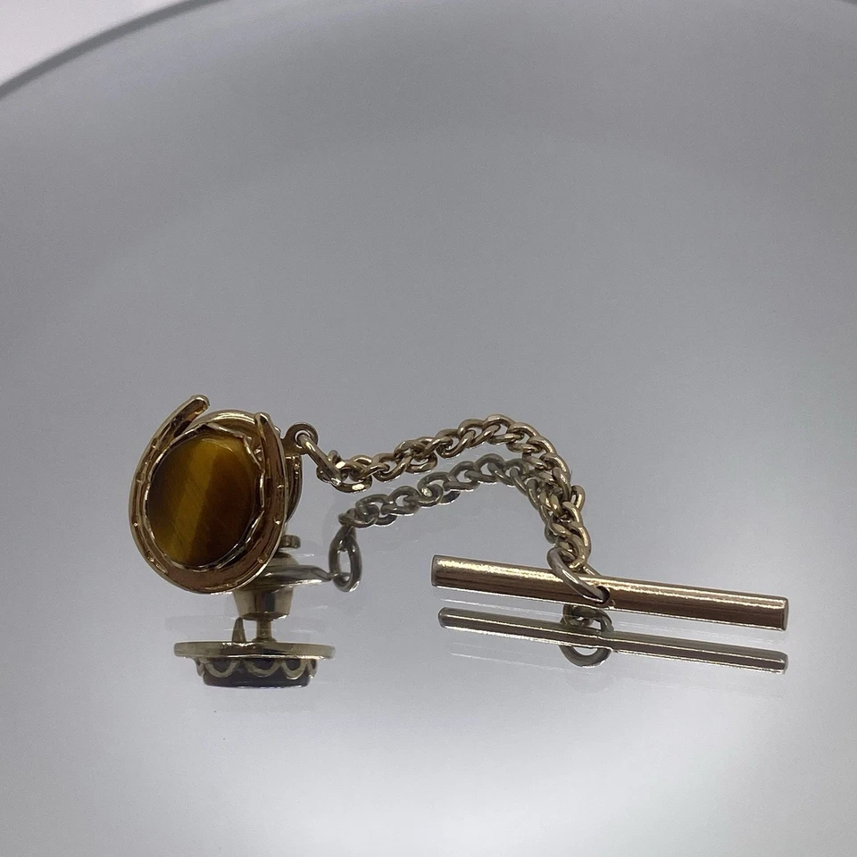 Joia masculina vintage estilo sudoeste assinada Hickok olho de tigre ferradura - Imagem 2 de 4