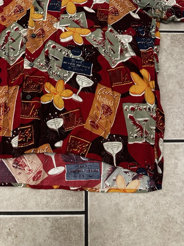 John Henry Viva Tropical Hawaiian button-down shirt XL with cocktail And Floral - Image 2 of 4