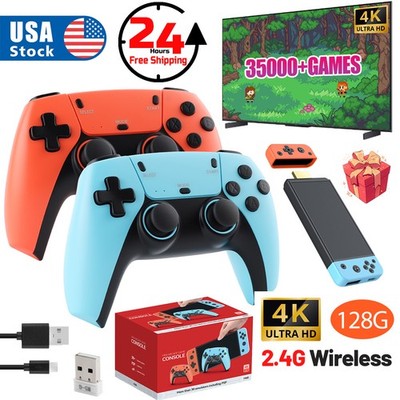 4K Retro Game Console Plug&Play 35000+ Video Game Stick +2x Wireless Controllers