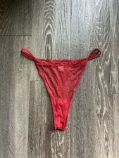 VTG Victoria's Secret Red Floral Lace Trim High Cut Thong S USA 2000s Y2K 90s