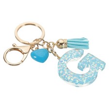 Initial Letter Keychain, Letter g Heart Design Charm with Tassels, Blue