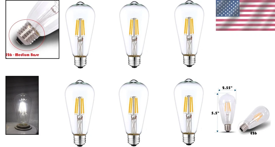 6 Watt Cool White LED Bulb Pack - Vintage Filament Style - Image 2 of 4
