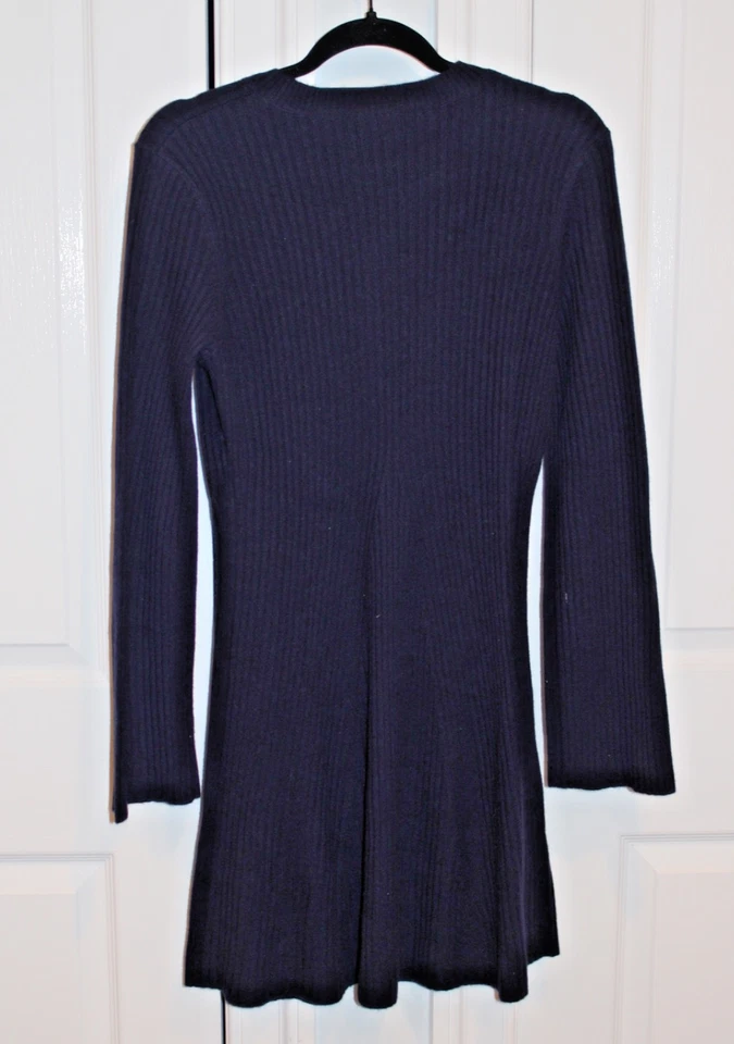 Mini Vestido AQUA Cachemir 100% Cachemira Contorno Acanalado en Azul Marino XL Foto 2 de 4
