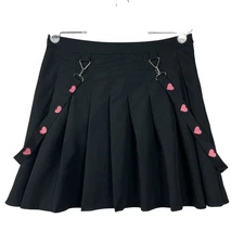 Romwe Women's Kawaii Mini Skirt Size Large Black Pleated Heart Suspender Y2K