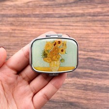 Van Gogh Sunflower 2 Compartment Pill Case Decorative Pocket Box UK 🇬🇧
