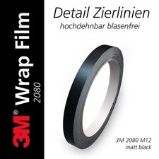 €1,49/m Zierstreifen Auto car wrap Folie 3M 2080, 3-12mm x 10m schwarz matt M12