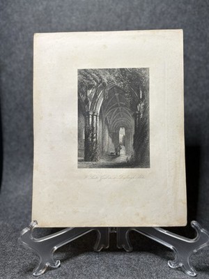 W. Scott s Grab in der Dryburgh Abtei   orig. Stich, Romantik ca. 1840