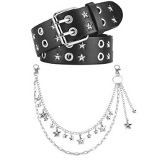 Double Grommet Studded Star Belt,Y2k Belts for Women, Black Punk Rock Grunge ...