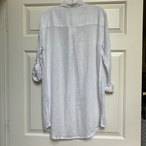 Tahari Linen Blend Tunic Top Women's M Button Down Long Sleeve White Shirt New - Picture 8 of 8