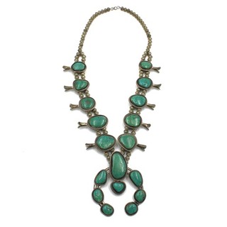 Southwest Sterling Turquoise 30 Inch 10 Station Squash Blossom Necklace #S3610 3