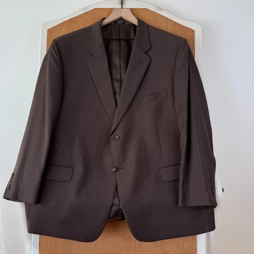 Traje Jones New York Para Hombre 48S Marrón Lúpulo 2 Botones 100% Lana Pantalones 46x28 Planos Foto 2 de 4